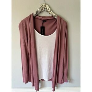 NWT Lascana by Venus Cardigan Dark Rose Pink w/ White Scoop Neck Size EU 32